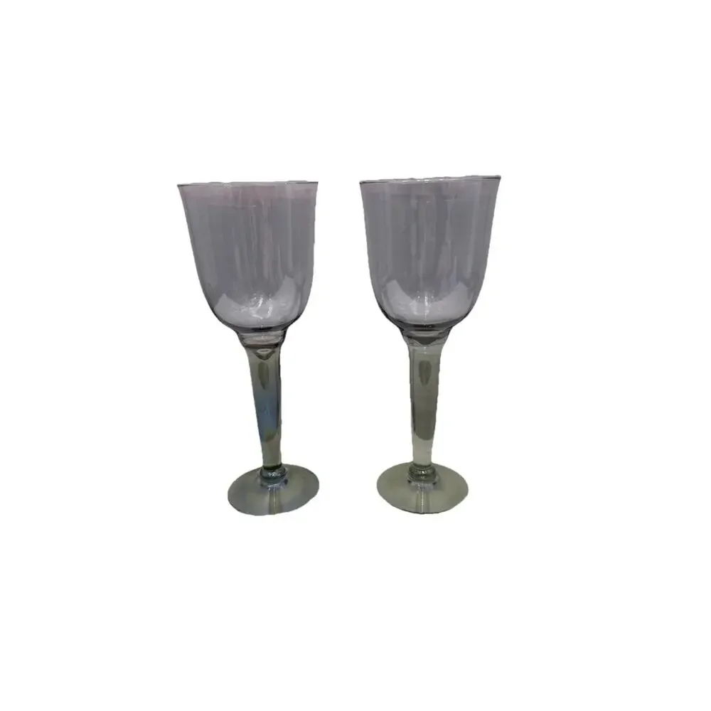 2 - La‎ Mediterranea Green Wine / Water Goblets. Hand Crafted 8.5” Tall EUC